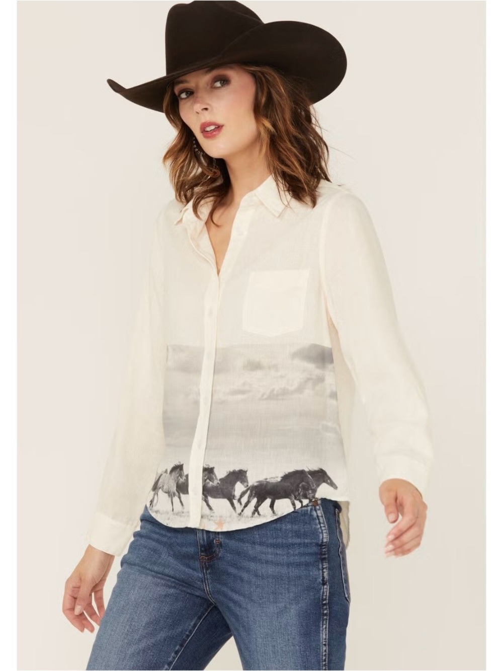 Vintage Threads-Wild Horses Button-Up Blouse - Ivory. NWT’s